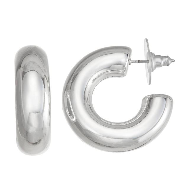 Napier 27mm Silver-Tone Puffy C-Hoop Earrings