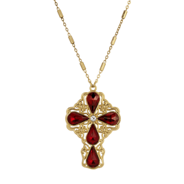 Symbols of Faith Gold Tone Teardrop Crystal Cross Necklace