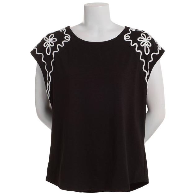 Womens Cure Rayon Slub Cap Sleeve Embroidered w/Soutache Blouse