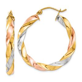 Gold Classics(tm) 33mm Tri-Color Twist Hoop Earrings