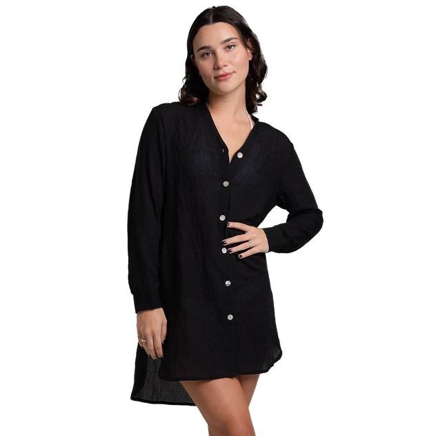 Plus Size J Valdi Breeze Solid Big Button Front Cover-Up