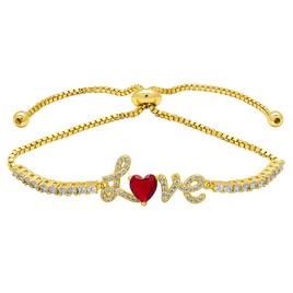 14kt. Gold Plated & Red CZ Love Script Adjustable Bracelet