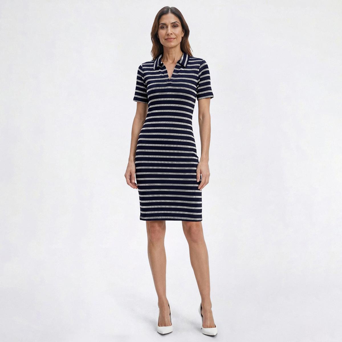 Womens Absolutely Famous Short Sleeve Stripe Sweater Dress