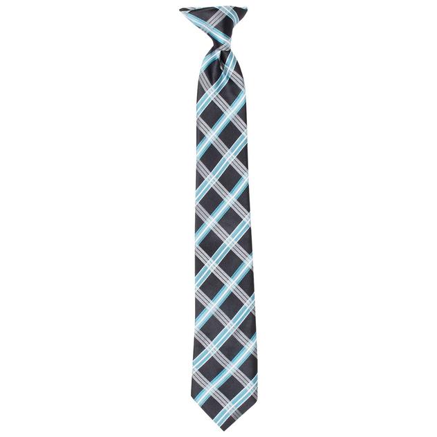 Boys Bill Blass Clip On Plaid Tie - Green/Black