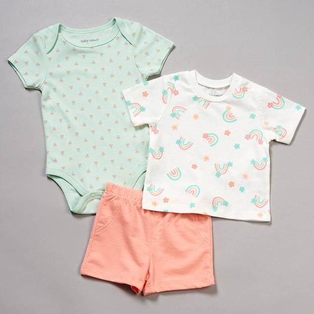 Baby Girl (12-18M) baby views® 3pc. Rainbow Top/Bodysuit/Shorts