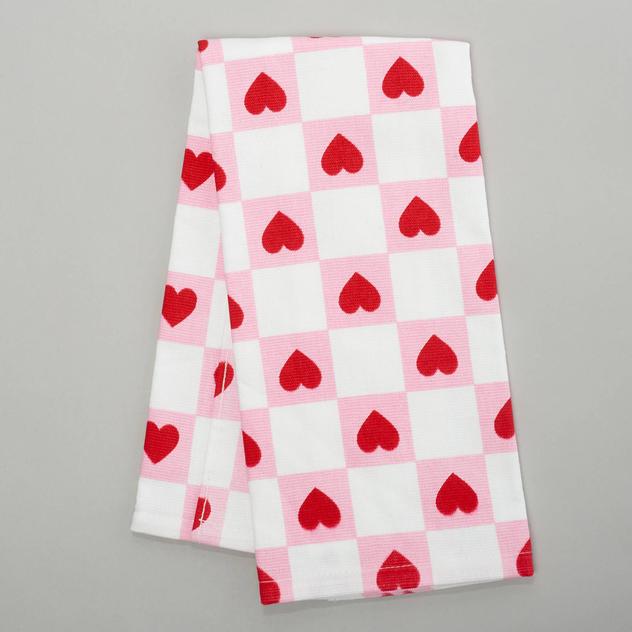 Check Hearts Dual Kitchen Towel