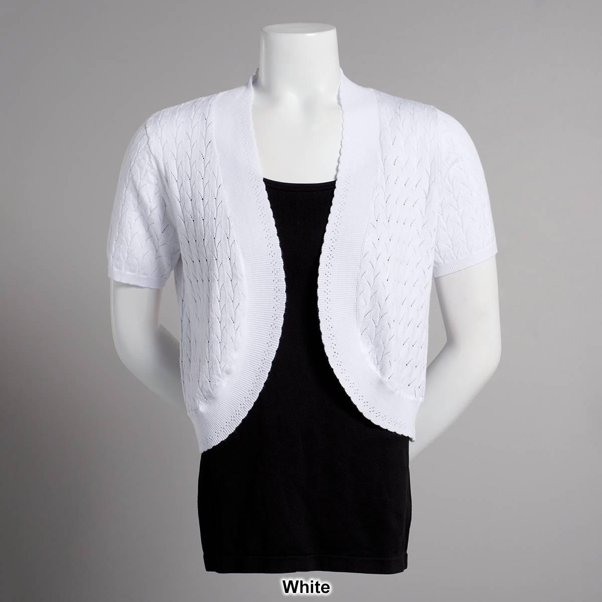 Womens Nina Leonard Short Sleeve Crochet Shrug