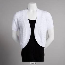 Womens Nina Leonard Short Sleeve Crochet Shrug
