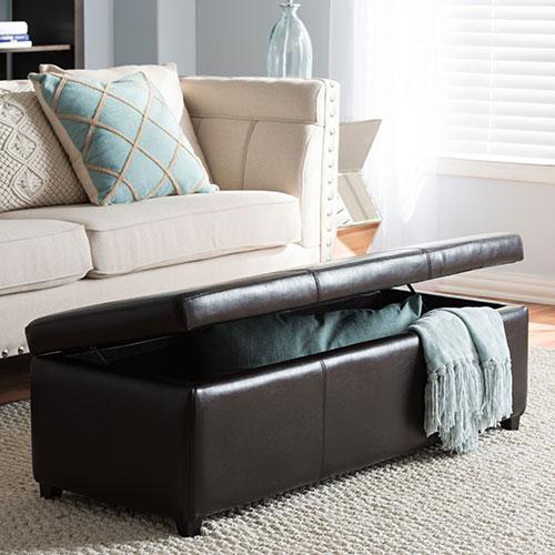 Baxton Studio Full Leather Storage Bench Ottoman