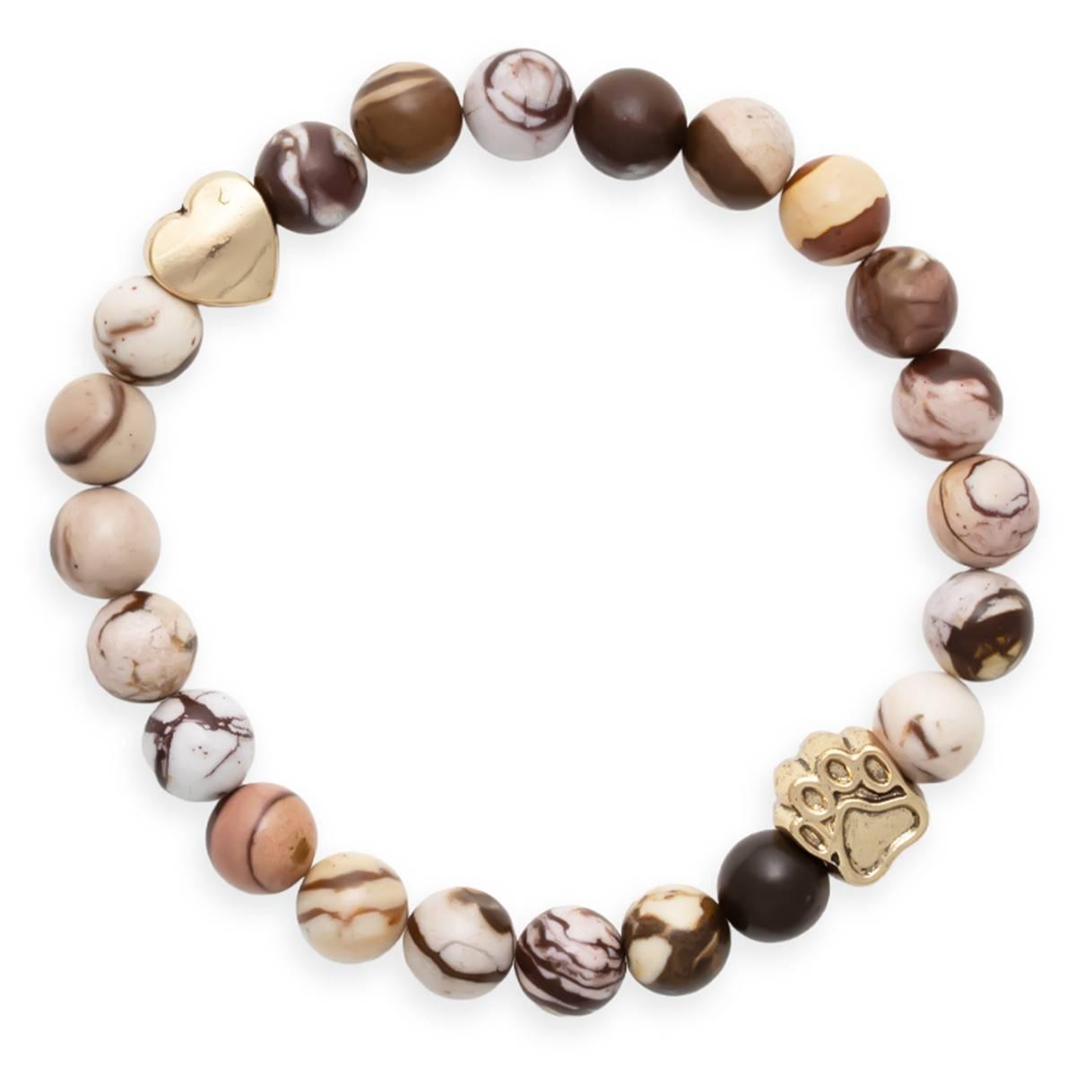 Semi-Precious Natural Stone Stretch Brace w/ Paw Print Bead