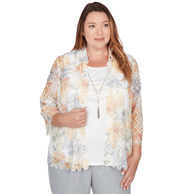 Plus Size Alfred Dunner Al Fresco Lace Floral Two In One Blouse