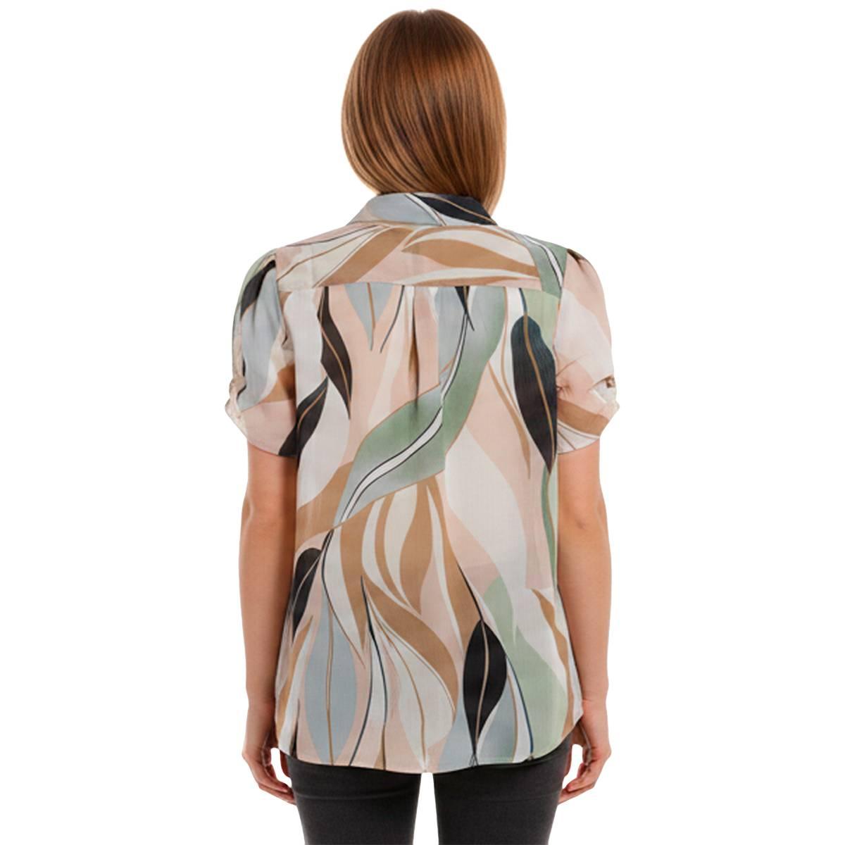 Womens Adrianna Papell Short Pinch Sleeve Leaf Blouse