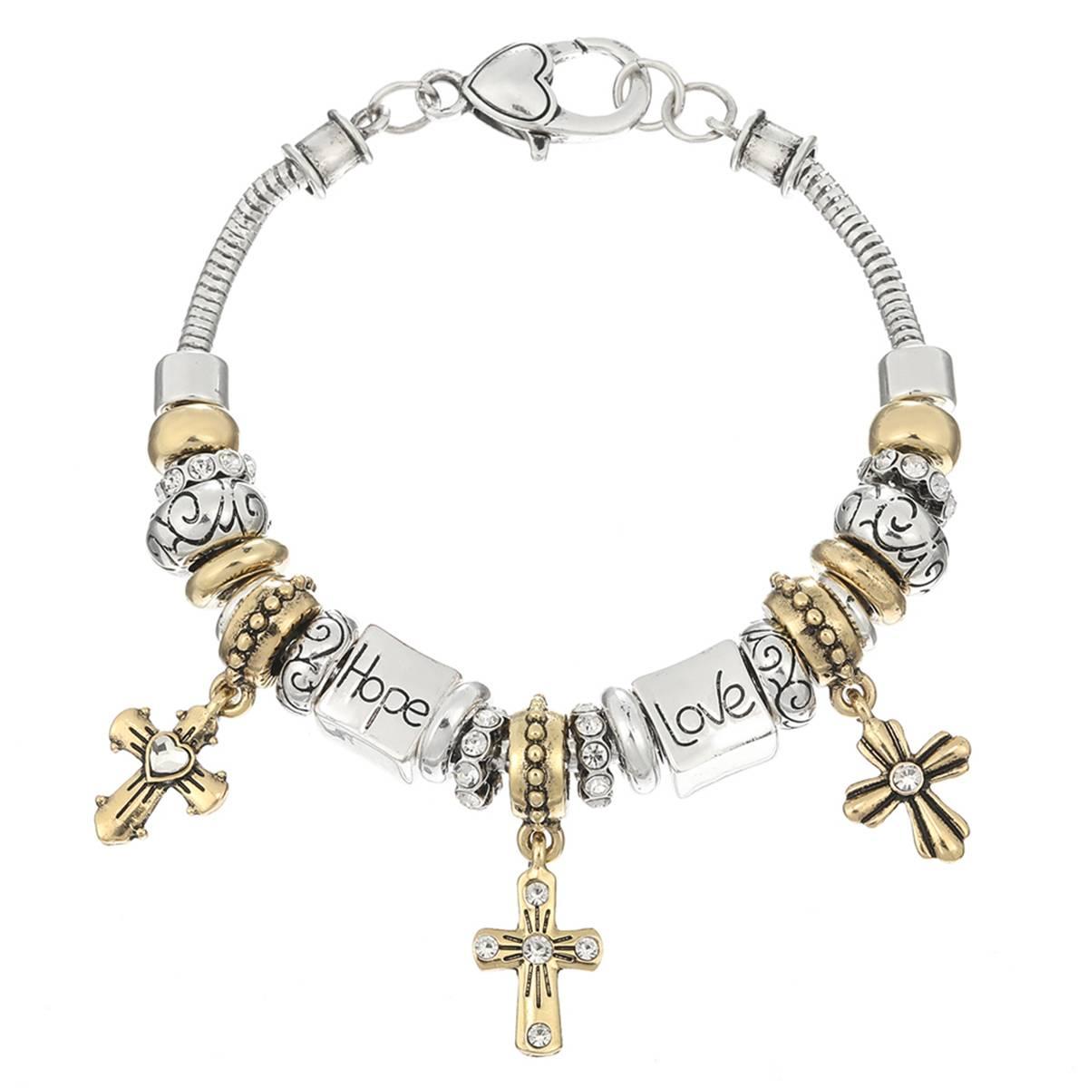 Beautiful Blessings Two-Tone Cross Charm Bracelet