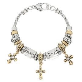 Beautiful Blessings Two-Tone Cross Charm Bracelet