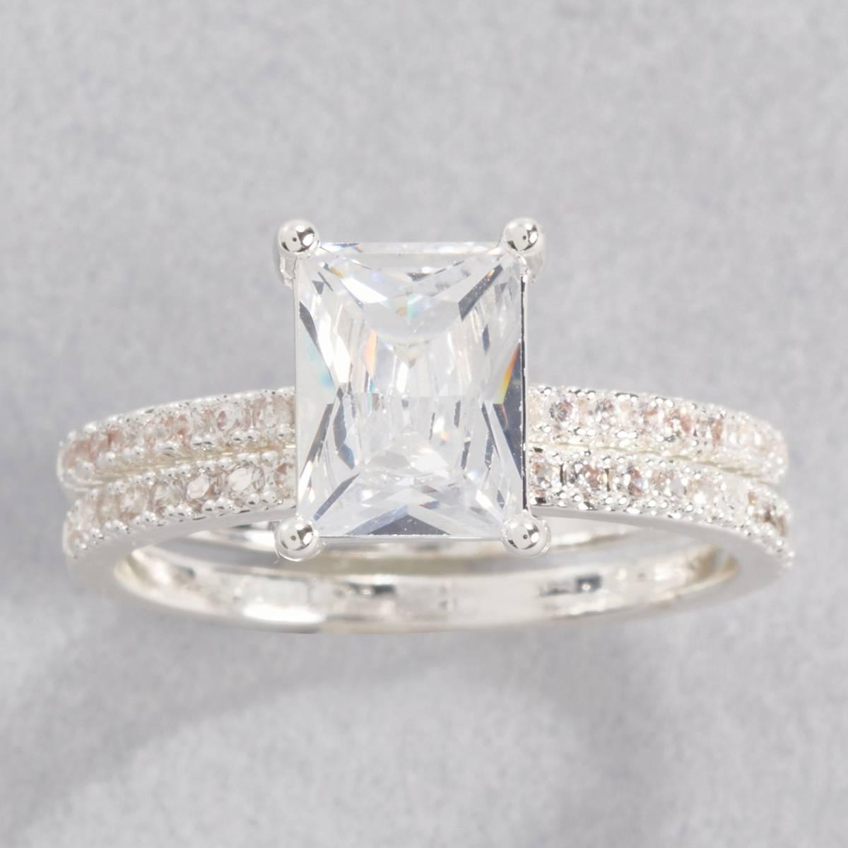 Ashley Cooper(tm) Silver-Tone Emerald Cut Stone & Pave Ring