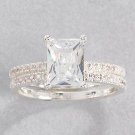 Ashley Cooper(tm) Silver-Tone Emerald Cut Stone & Pave Ring