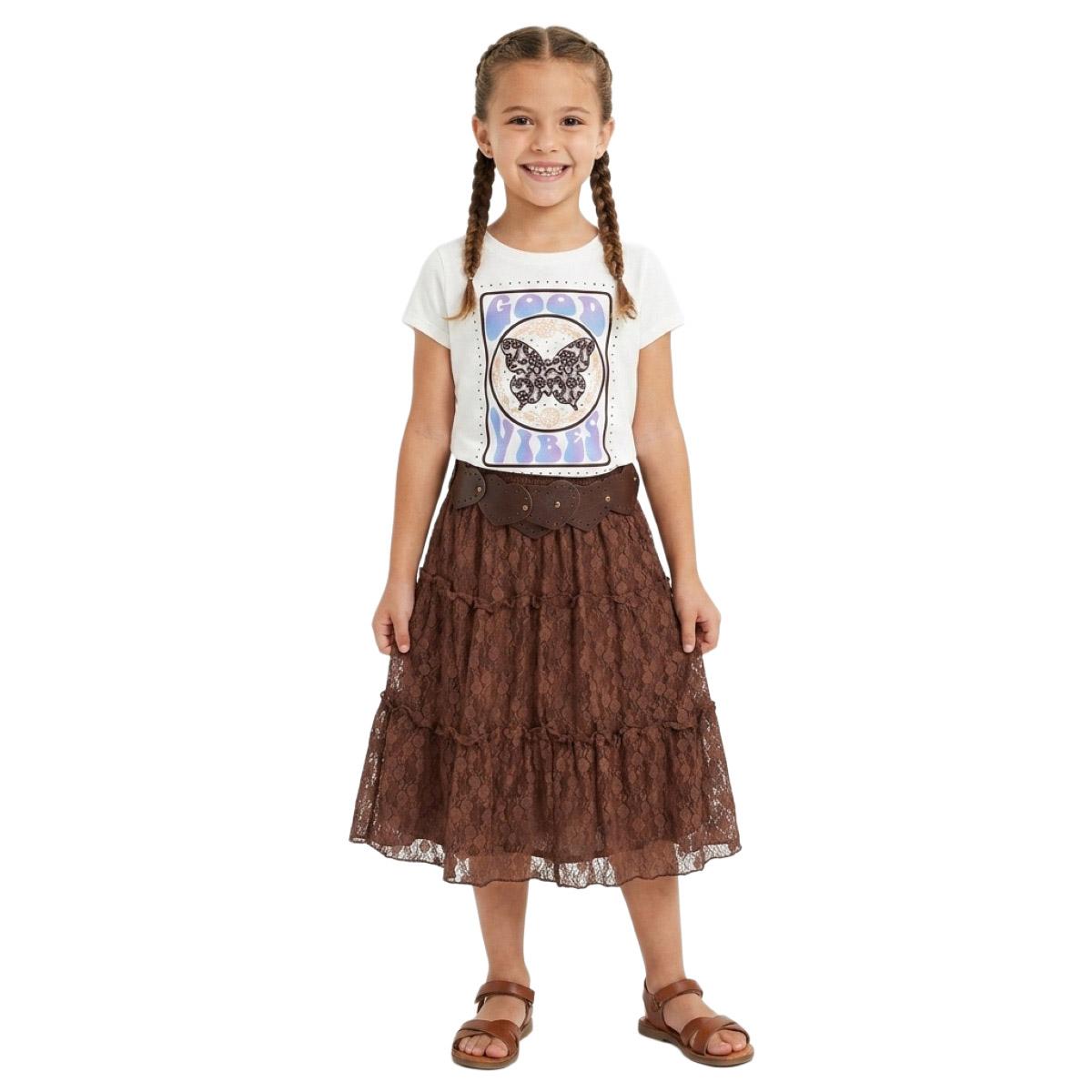 Girls (7-12) Freestyle Revolution Good Vibes Tee/Lace Maxi Skirt