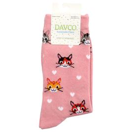 Womens Davco® Cats & Hearts Crew Socks