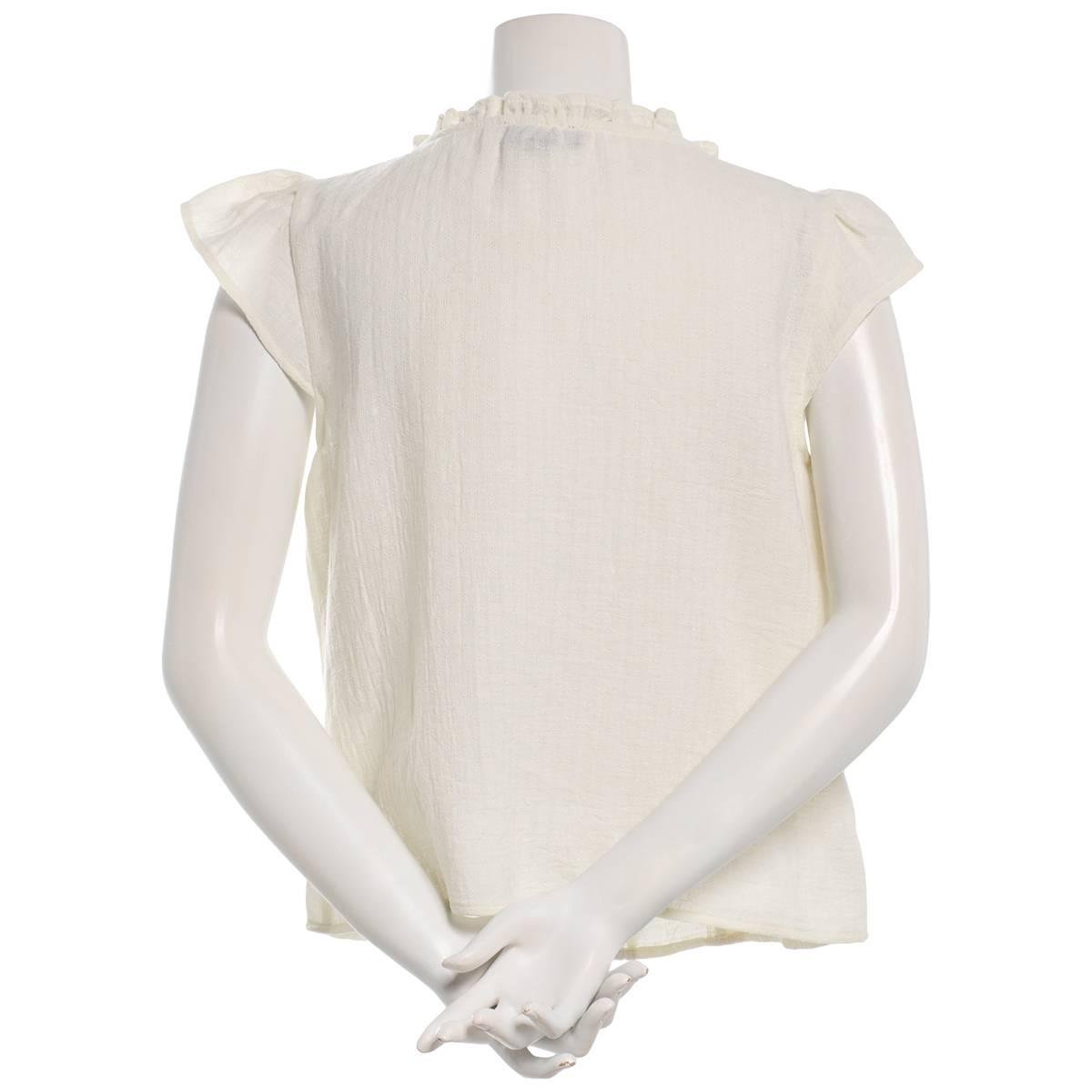 Juniors A. Byer Flutter Sleeve Babydoll Tie Neck Blouse