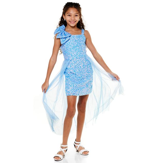 Girls (7-16) Rare Editions Sequin Bow Sleeveless Walk Thru Dress