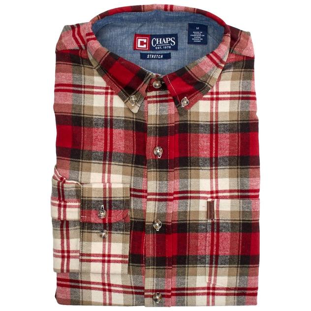 Mens Chaps Long Sleeve Stretch Flannel Shirt - Rio Red