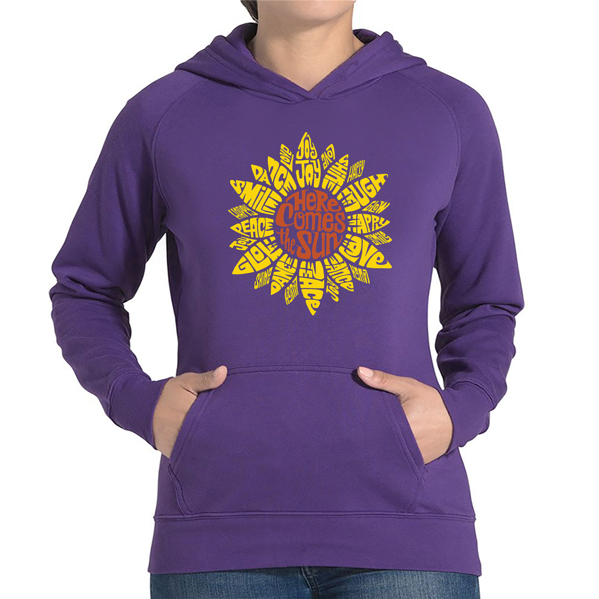 Plus Size LA Pop Art Sunflower Word Art Hooded Sweatshirt