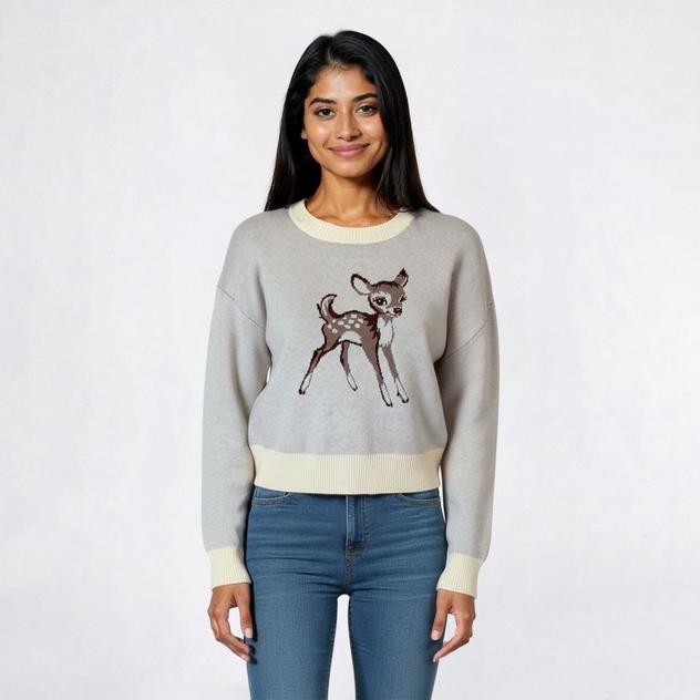 Juniors Madden Girl Jacquard Deer Crew Neck Sweater