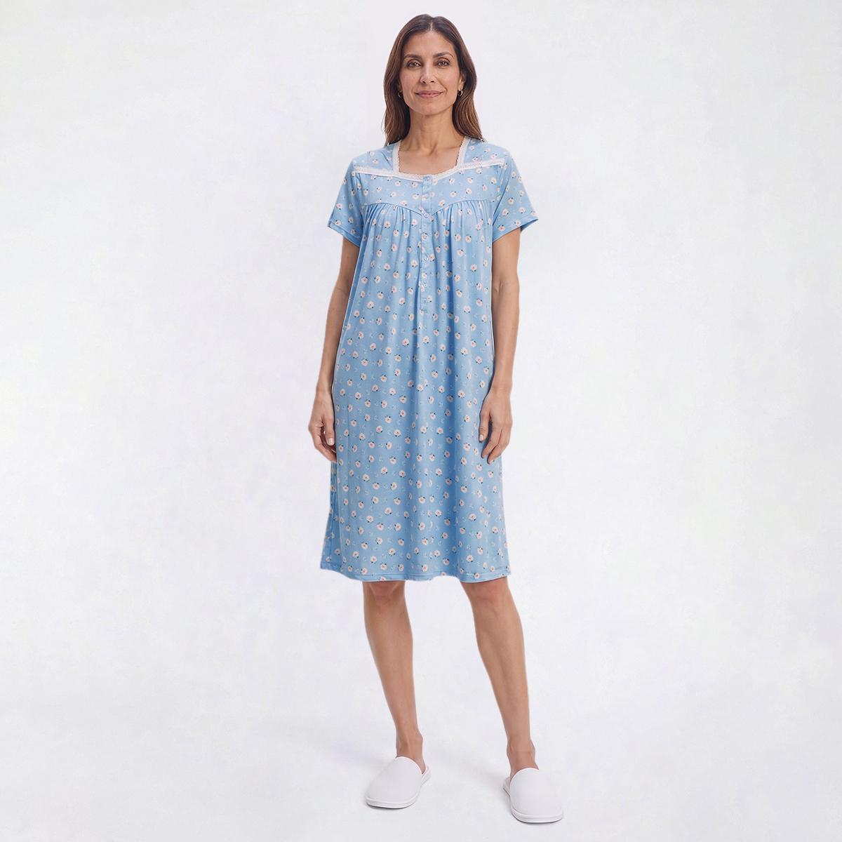 Womens Elizabeth & Nicole Blush Rosette Lace Henley Nightgown