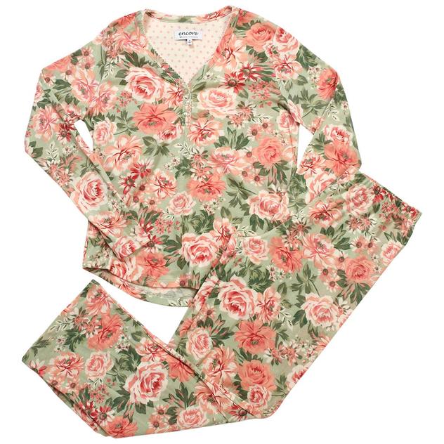 Womens Karen Neuburger Long Sleeve Forest Rose Pajama Set