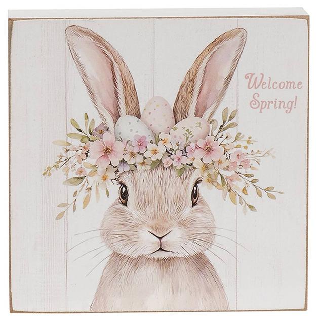 The Hearthside Collection Welcome Spring Floral Crown Bunny Sign