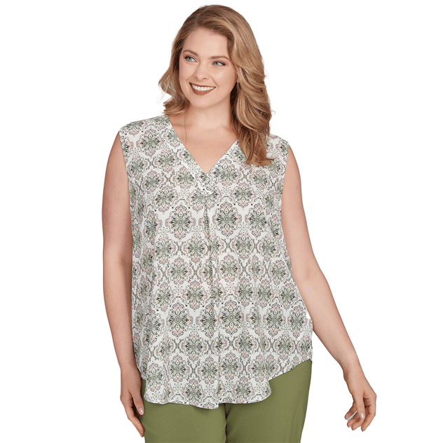 Plus Size Emaline New Orleans Sleeveless V Neck Medallion Blouse