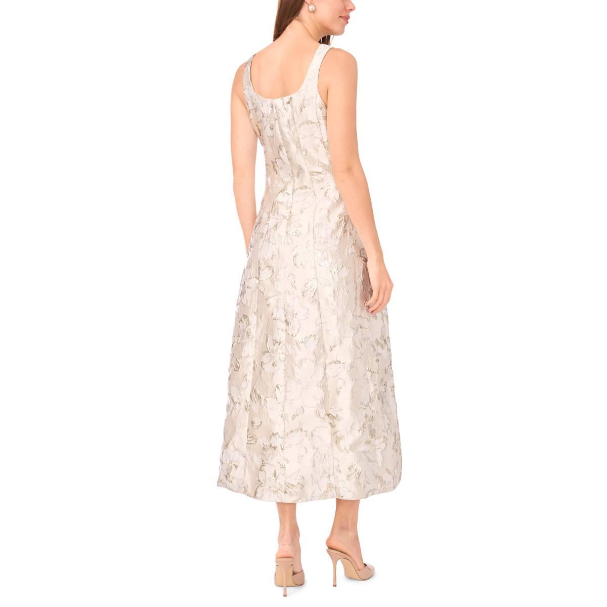 Womens MSK Sleeveless Metallic Floral A-Line Dress