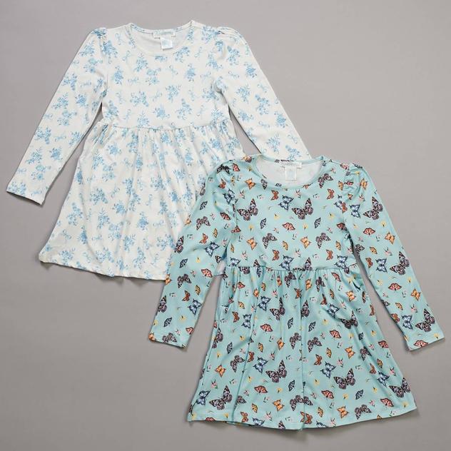 Girls (4-6x) Emma & Elsa 2pk Floral/Butterfly Long Sleeve Dresses