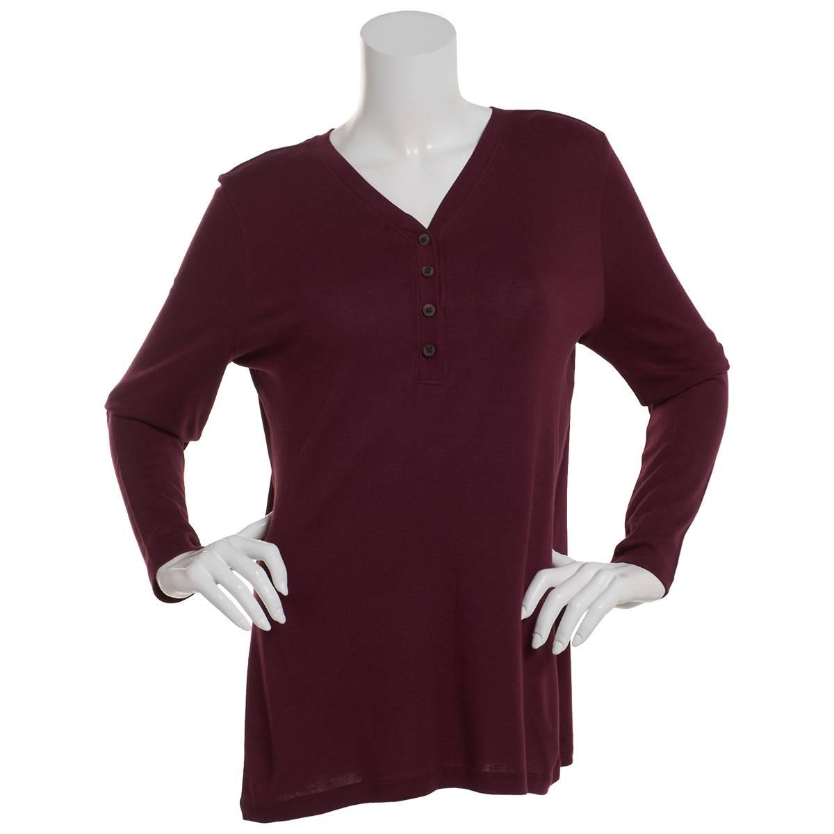 Plus Size Architect(R) Long Sleeve V-Neck Tee w/ Functional Placket