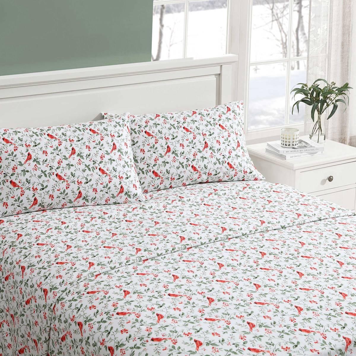 Laura Ashley Jolly Cardinals Cotton Flannel Sheet Set