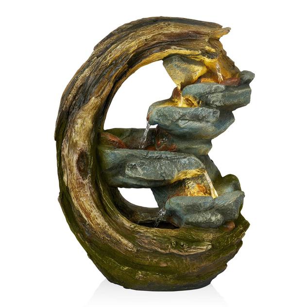 Alpine Curved Trunk & Stone Fountain with LED Lights