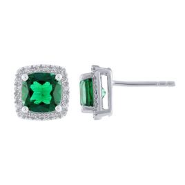 Gemstone Classics(tm) Silver Emerald/Sapphire Square Earrings