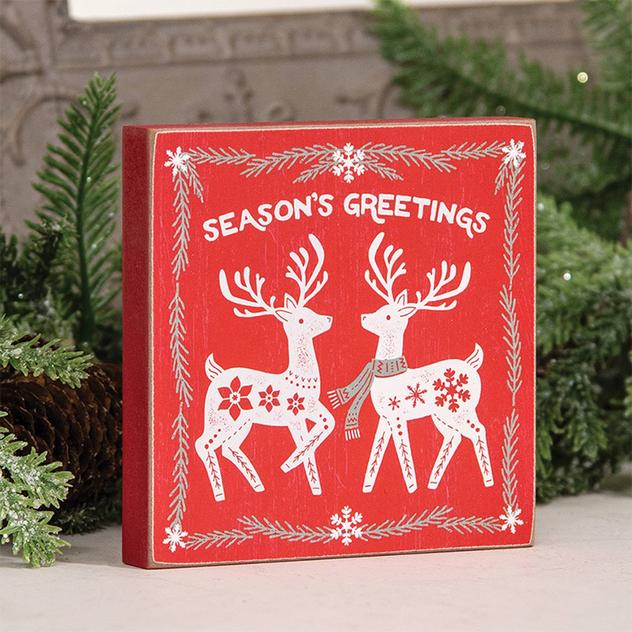 The Hearthside Collection Seasons Greetings Reindeer Block