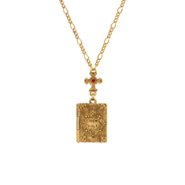 Symbols of Faith Gold Cross & Bible Locket Holy Family Necklace