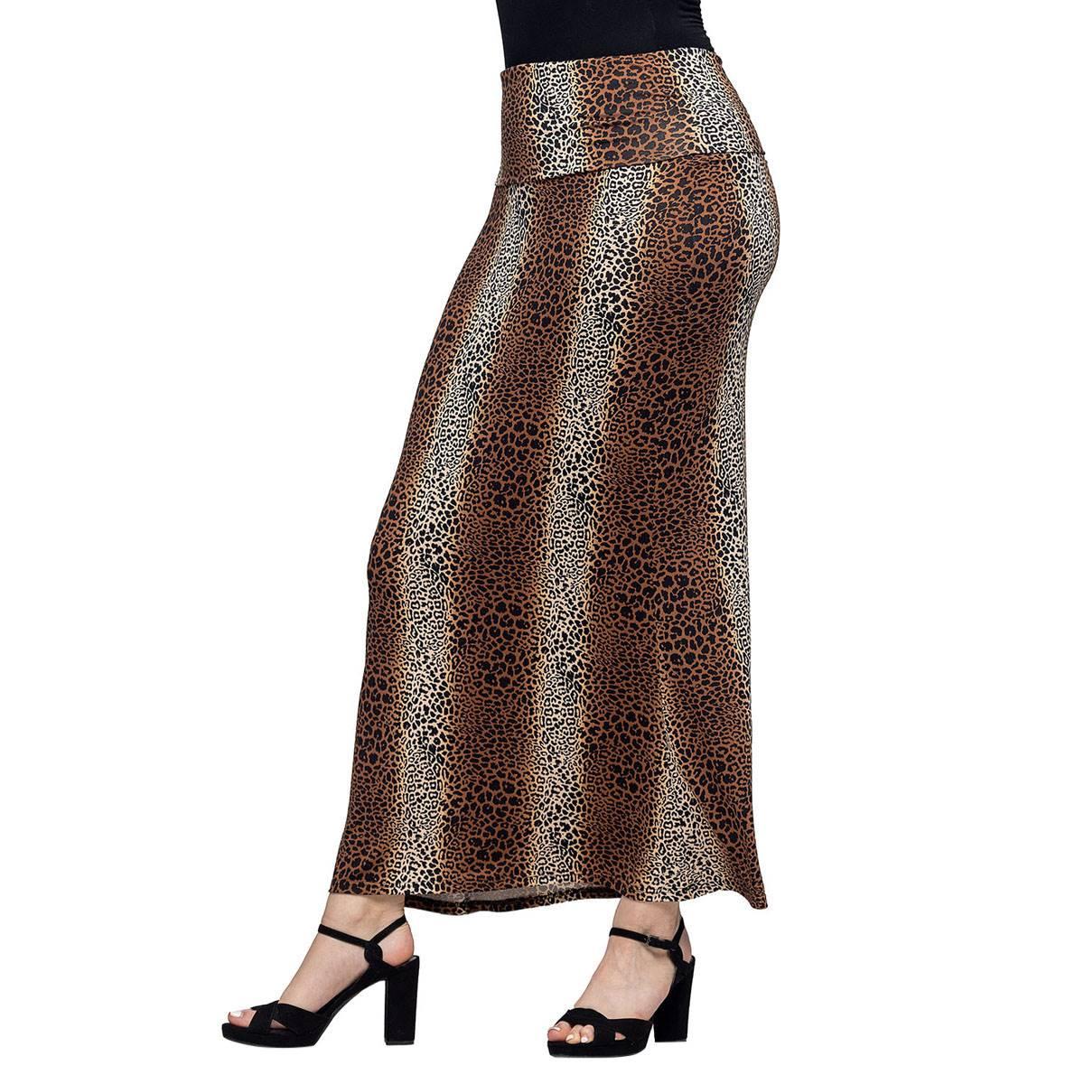 Womens 24/7 Comfort Apparel Leopard Foldover Waist Maxi Skirt