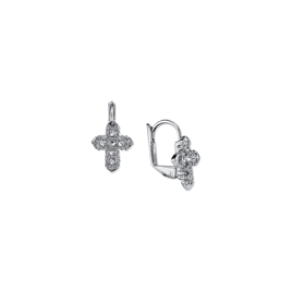 Symbols of Faith Silver Tone Crystal Cross Leverback Earrings
