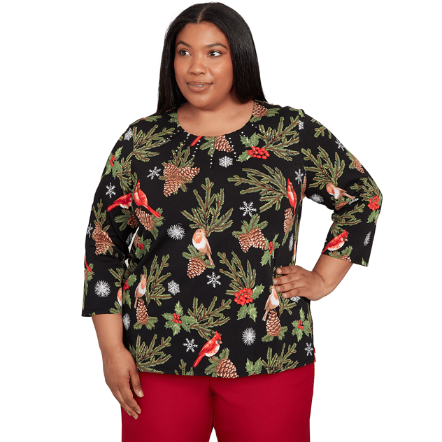 Plus Size Alfred Dunner Classics Cardinals & Pinecones Blouse
