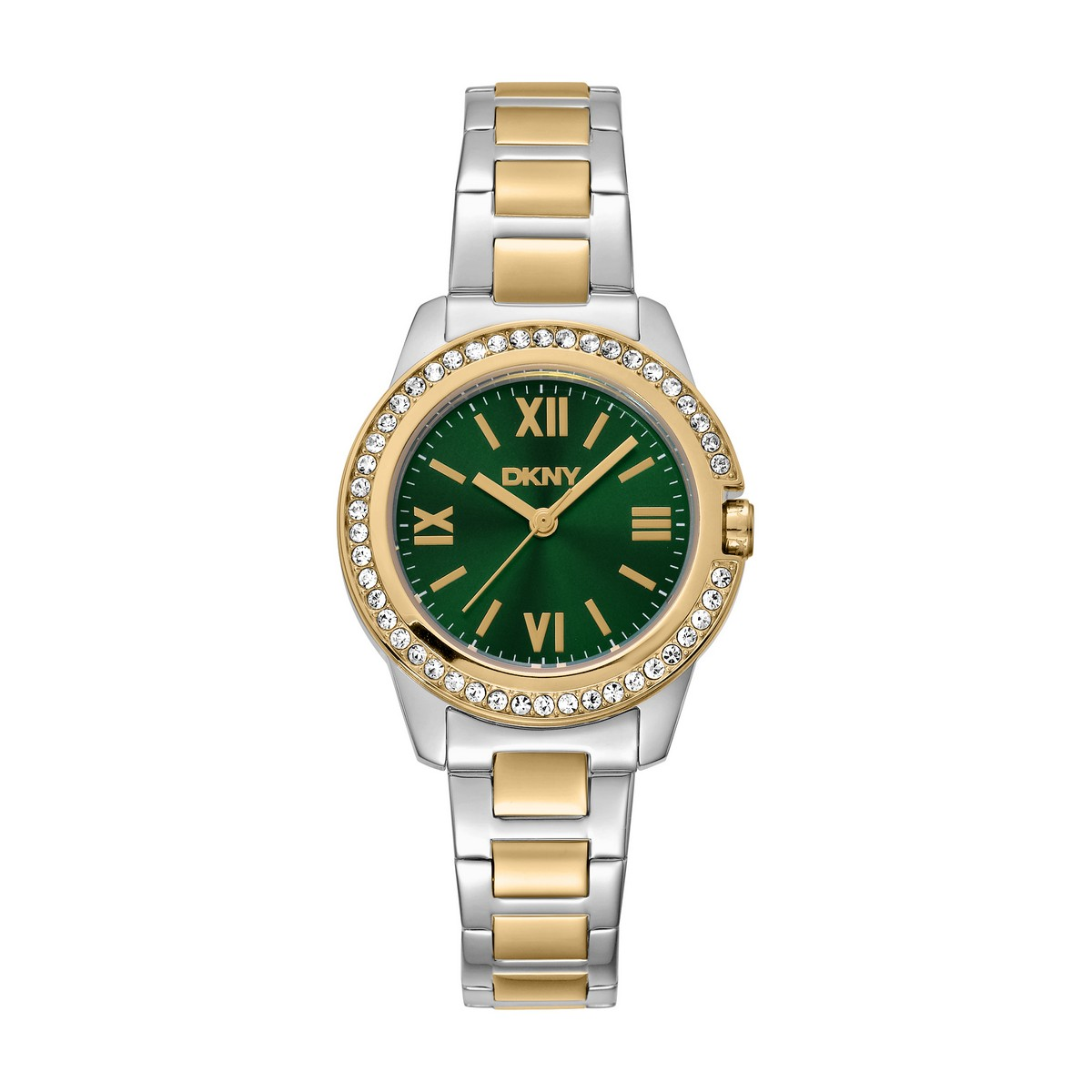 Womens DKNY Crystal Bezel Two-Tone Green Dial Watch-DK1L105M0095