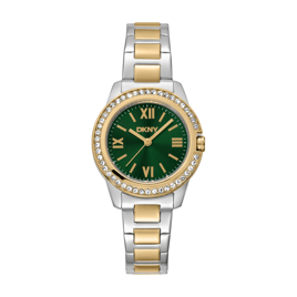 Womens DKNY Crystal Bezel Two-Tone Green Dial Watch-DK1L105M0095
