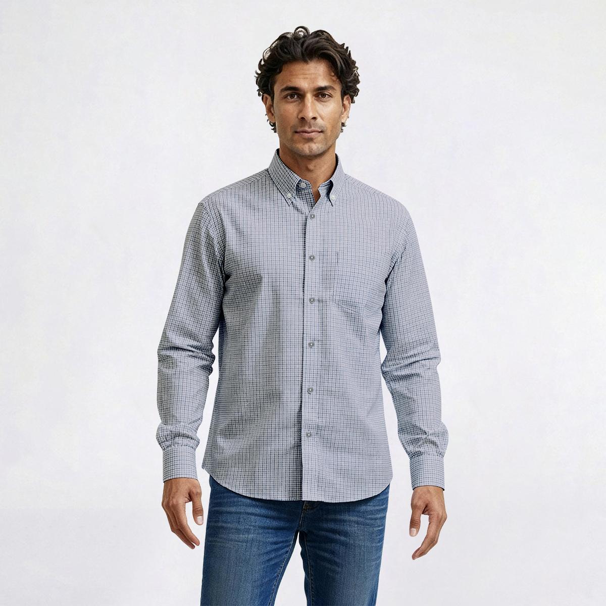 Mens Preswick & Moore(R) Regular Fit Plaid Dress Shirt - Blue