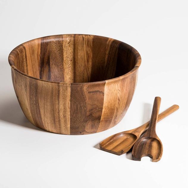 Kalmar Home Acacia Wood Flared Edge Extra Large Salad Bowl Set