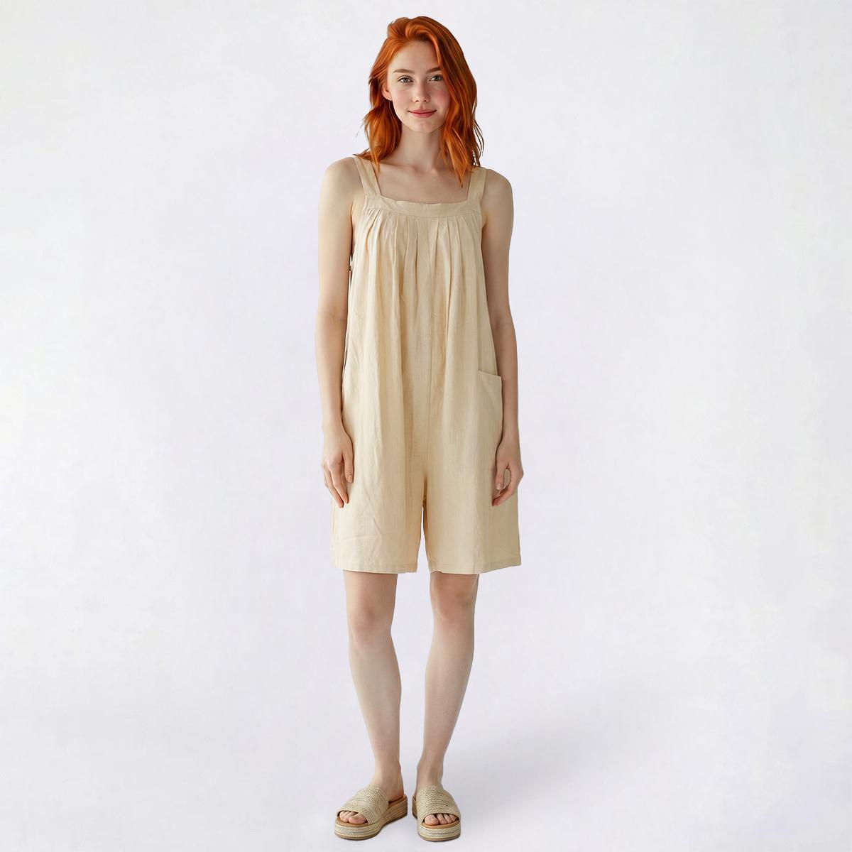 Juniors Hunter & Brown Linen Blend Sack Romper with Pockets