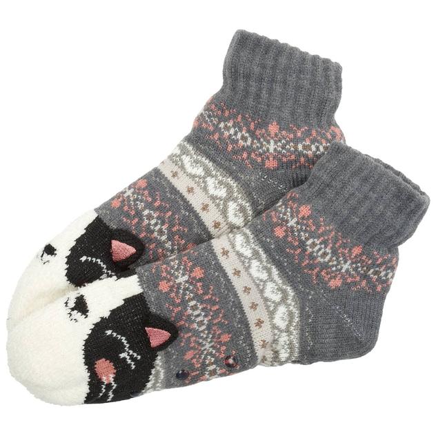 Womens Fuzzy Babba Short Cozy Warmer Ribbed Cat Slipper Socks