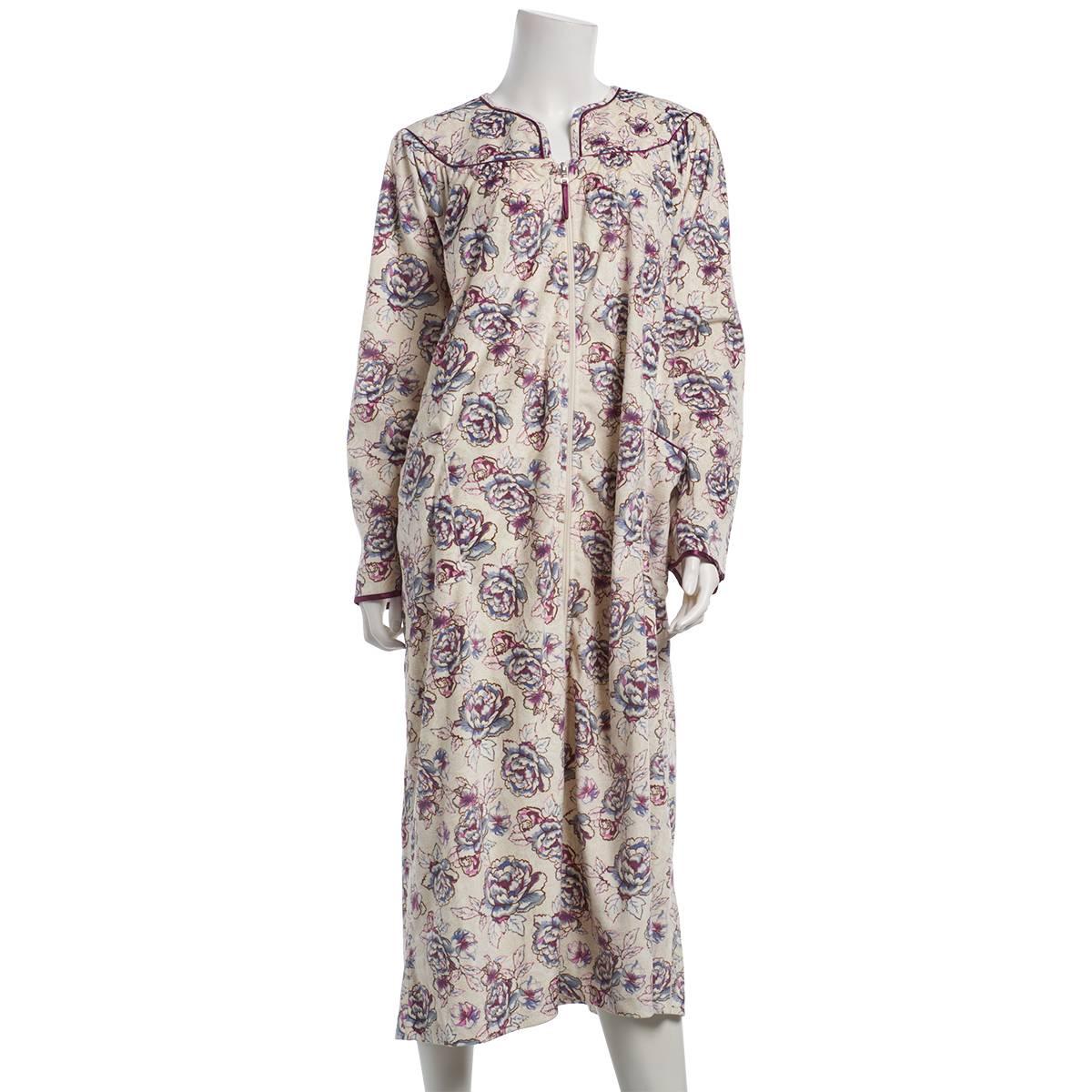 Plus Size Loungees Long Sleeve Fleece Floral Zip Front Robe