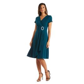 Petite R&M Richards Short Sleeve Ruched Rhinestone Trim Dress